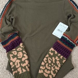 Free People Colorful Knit Sleeve Sweater
